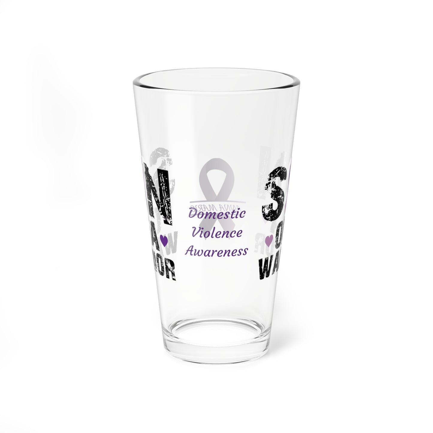 Son of a Warrior: Personalized Domestic Violence Awareness Warrior Pint Glass - Proud Family Member