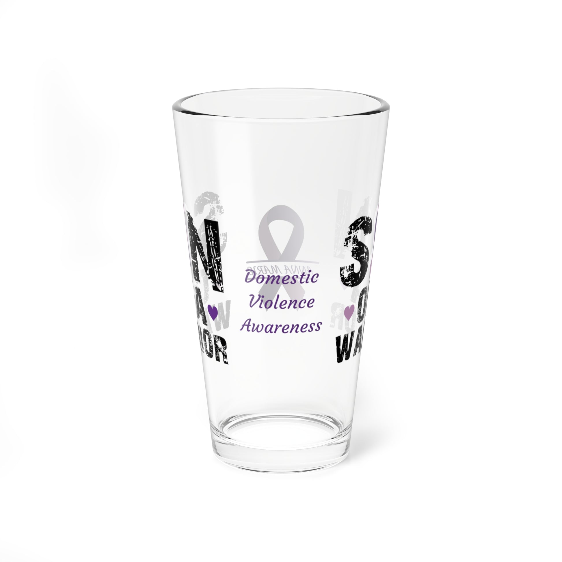 Son of a Warrior: Personalized Domestic Violence Awareness Warrior Pint Glass - Proud Family Member