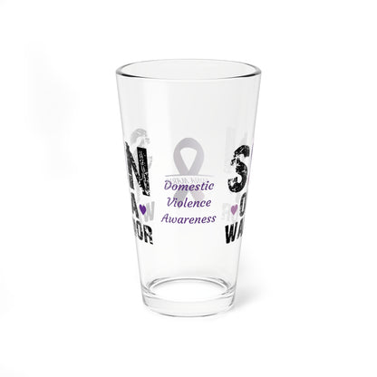 Son of a Warrior: Personalized Domestic Violence Awareness Warrior Pint Glass - Proud Family Member
