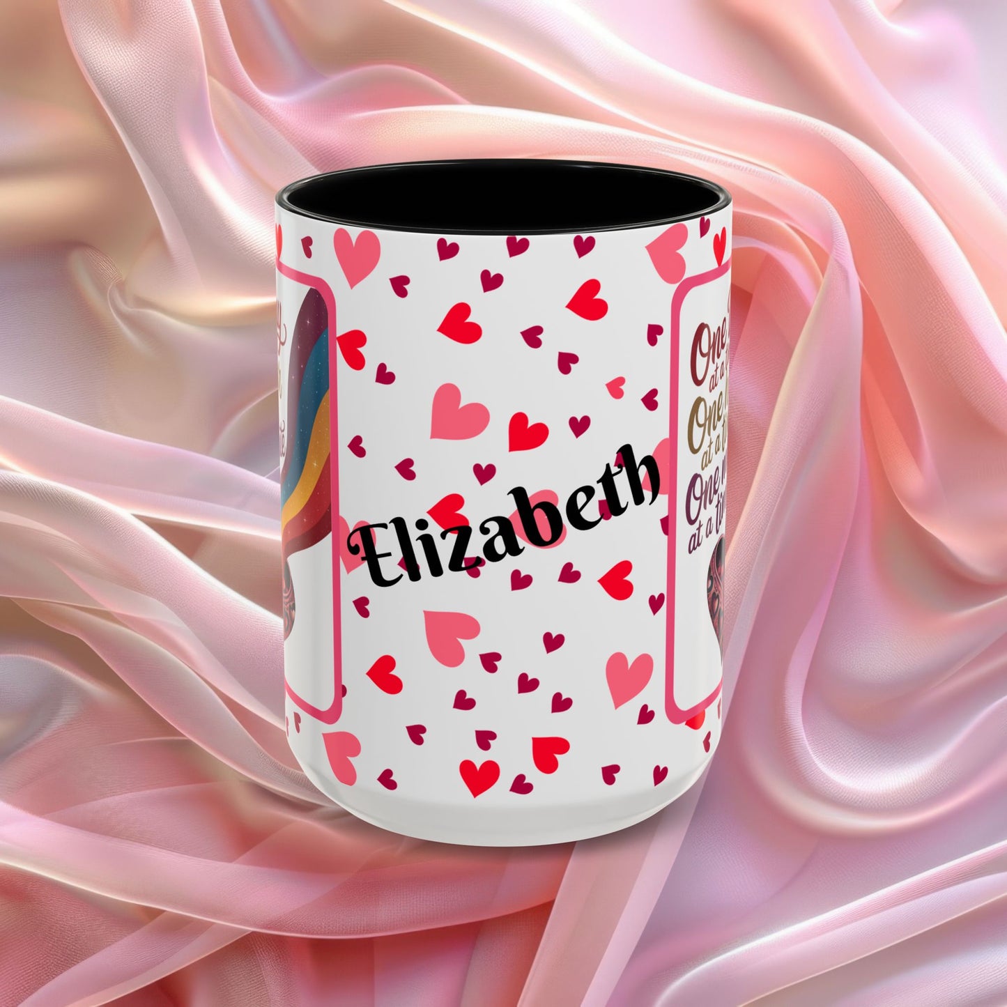 One Day At A Time Valentines mug promoting calm and patience, supportive Valentine coffee cup