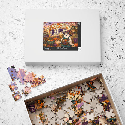 Harvesting Happiness Halloween Puzzle - Witch Ghost with Harvest Basket, Sunflowers, and Pumpkins