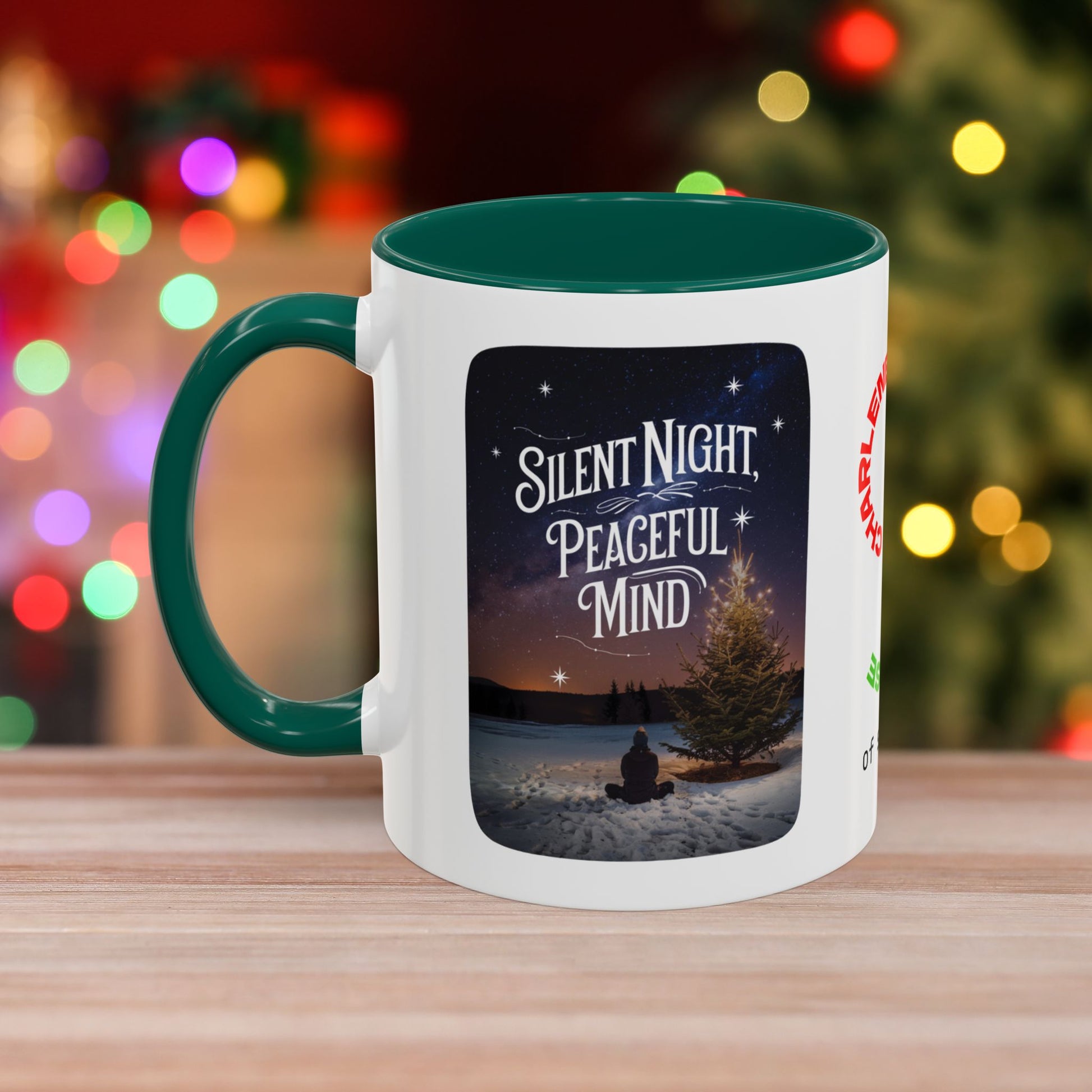 Silent Night Peaceful Mind Mug - Personalized Christmas Mug for Calm and Clarity, Mental Health Holiday Gift with Accent Color