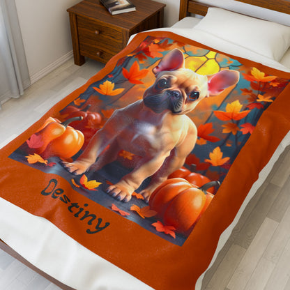 Fawn French Bulldog velveteen plush blanket, plush personalized dog throw for Frenchie parents - MySisterIsASurvivor