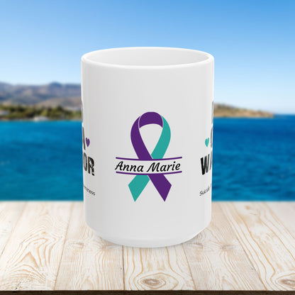 Dad of a Warrior ceramic mug - suicide prevention support and empowering gift for fathers