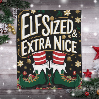 Cute Christmas blanket “Elf Sized & Extra Nice” cozy holiday throw for festive winter comfort