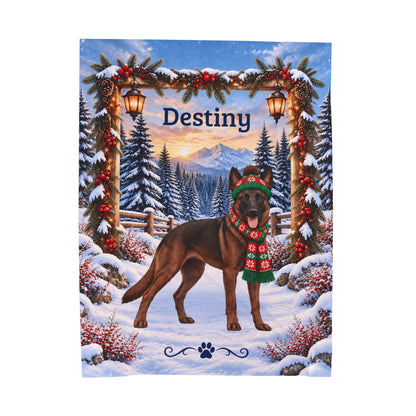 Belgian Malinois (Mahogany Sable Coat) - Custom Name Winter Lodge Blanket, Plush Mali Mom Gift