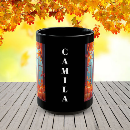White Rottweiler personalized fall mug, coffee cup for dog lovers, cozy autumn drinkware, custom Rottweiler gift