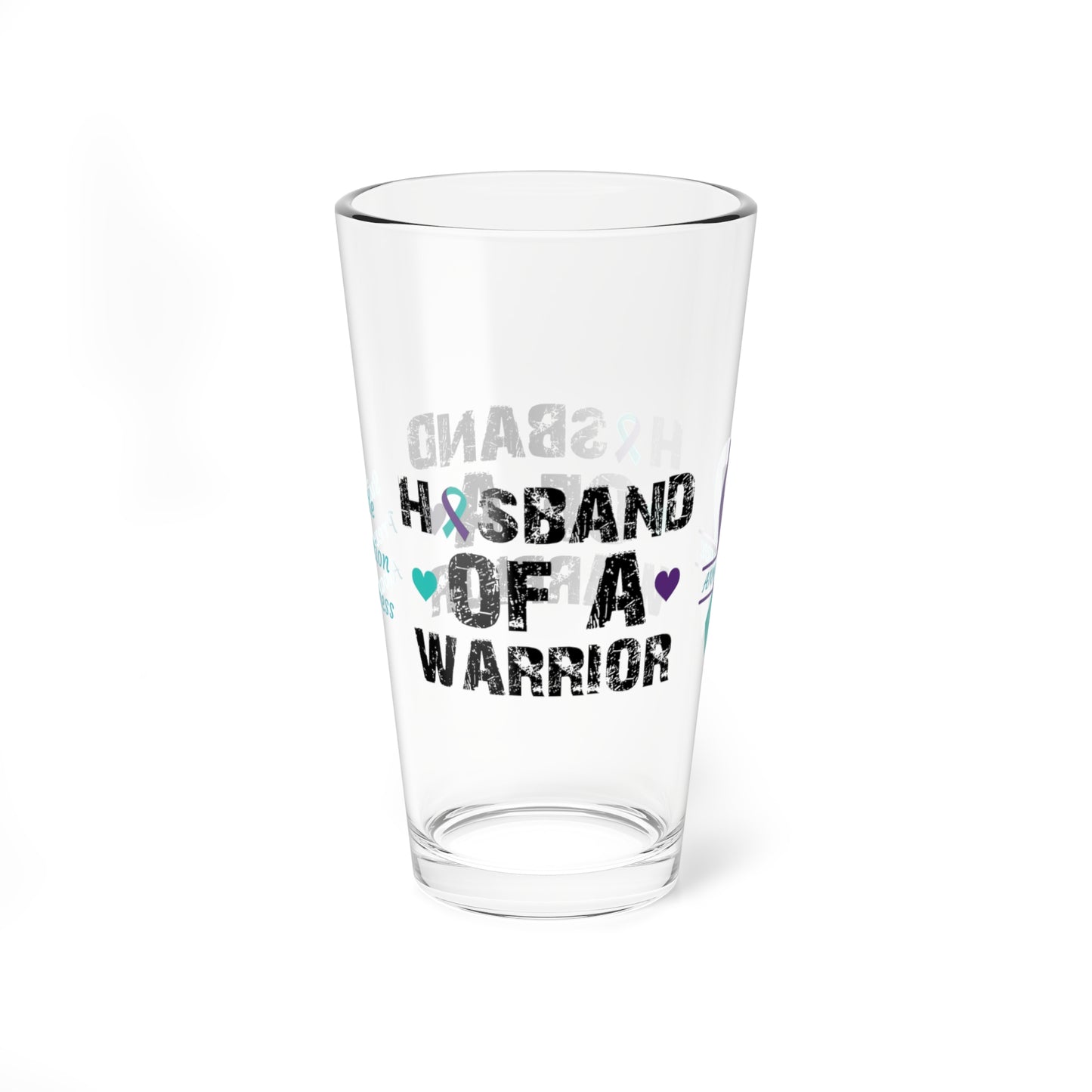 Husband of a Warrior: Personalized Suicide Prevention Awareness Warrior Pint Glass - Proud Family Member