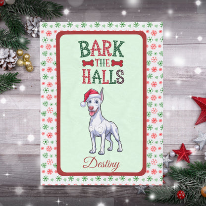 Doberman Pinscher (White) Velveteen Blanket - cozy Bark The Halls Christmas dog throw, personalized gift