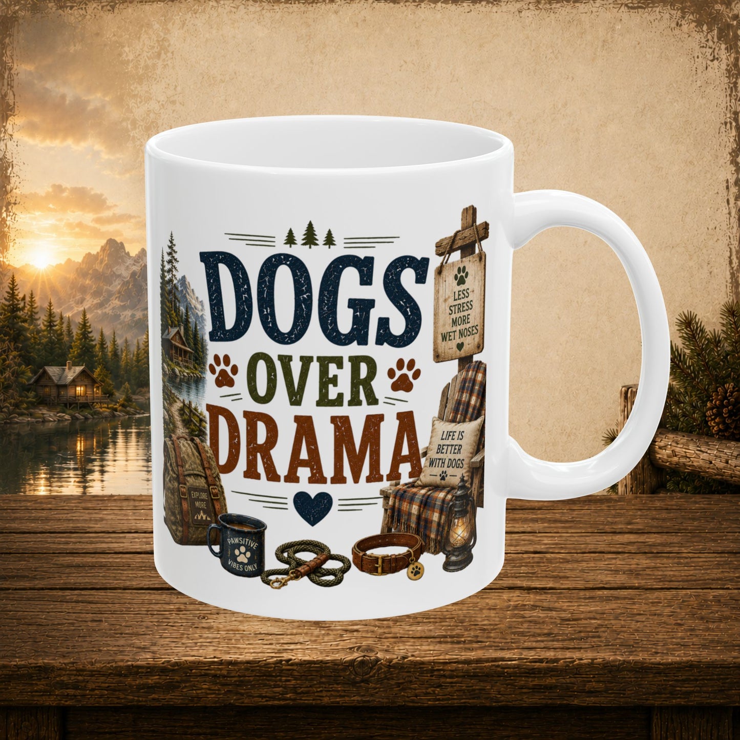 Dogs over drama personalized mug, funny gift for dog lovers with humour
