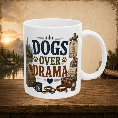 Dogs over drama personalized mug, funny gift for dog lovers with humour