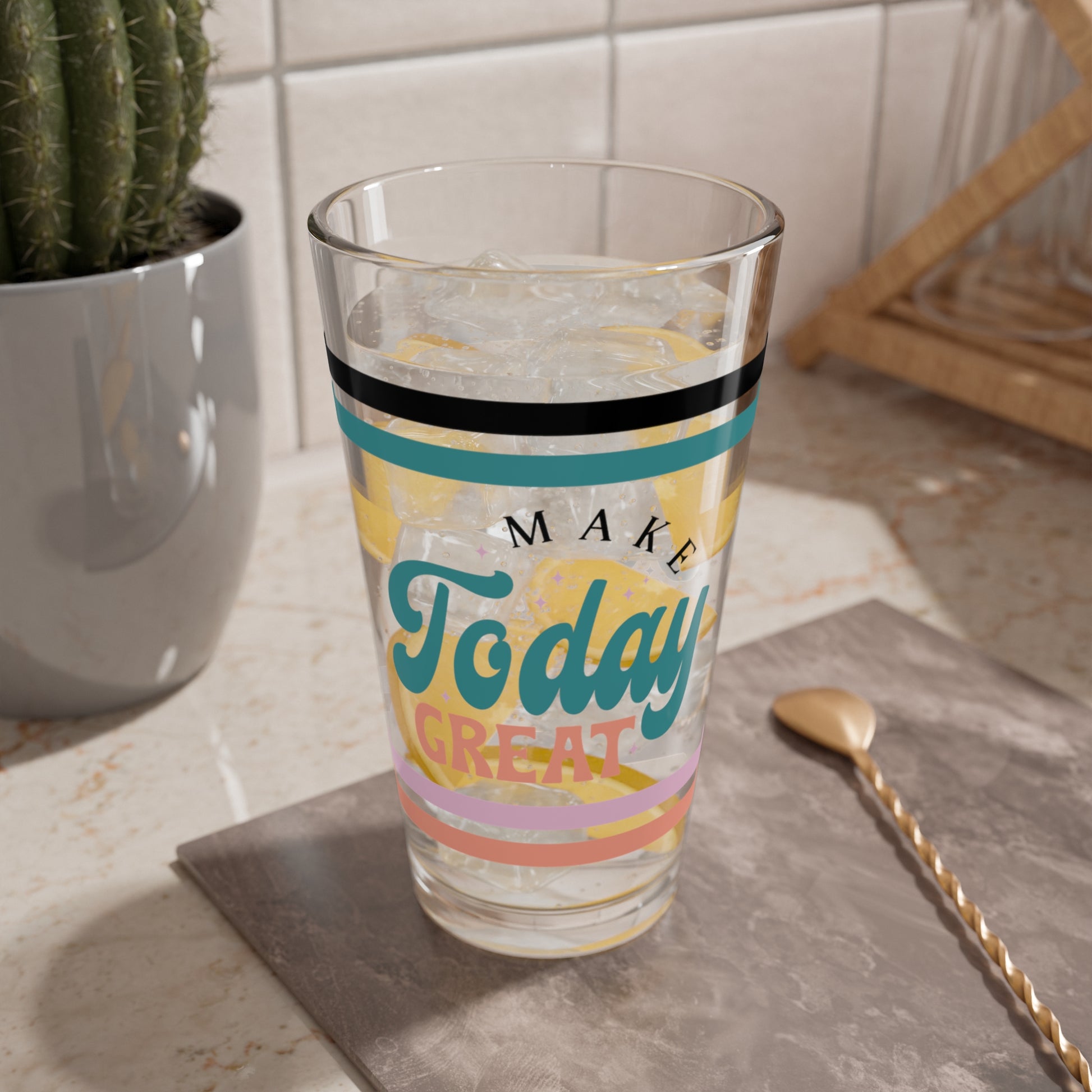 Make Today Great Retro Pint Glass - 16oz Mental Health Drinkware, Clear Glass for Beverages