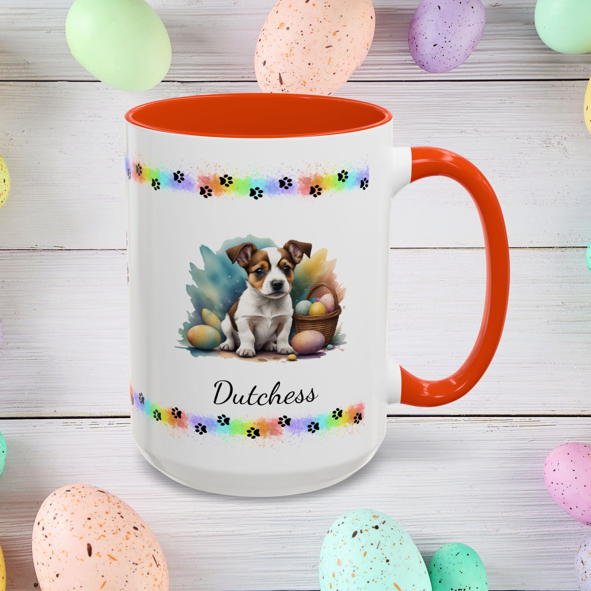 Jack Russell Terrier (Brown & White): Personalized Easter Puppy Coffee Mug - Adorable Dog Design, Mental Health Gift, 11oz & 15oz, 12 Color Choices, Easter Gifts & Décor
