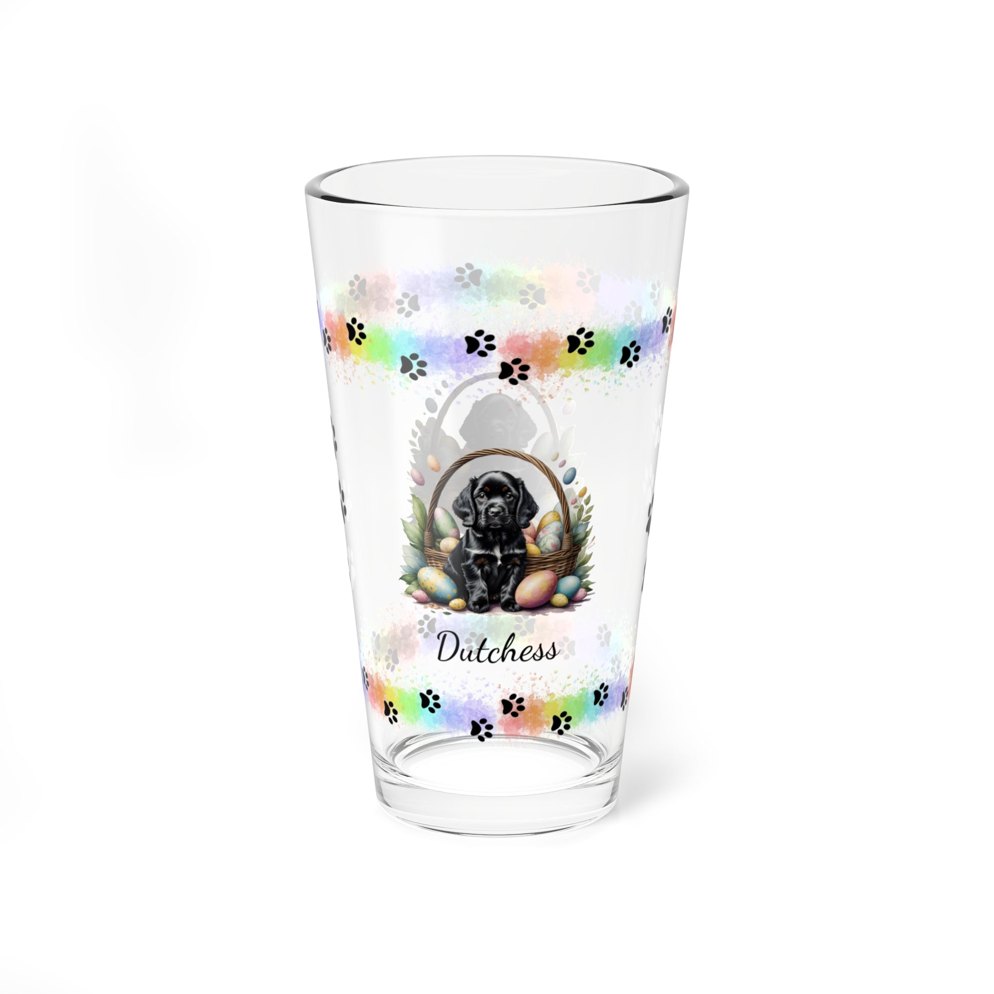 Cocker Spaniel (Black) Personalized Easter Puppy 16oz Pint Glass - Custom Dog Design, Mental Health Gift, Easter Décor, and Festive Celebrations