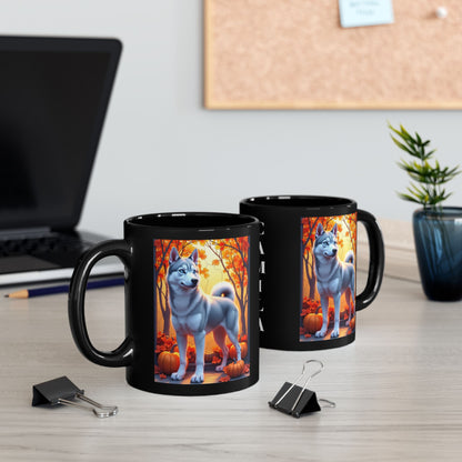 Silver Siberian Husky (Blue Eyes) fall mug, custom coffee cup gift for dog lovers and Husky parents