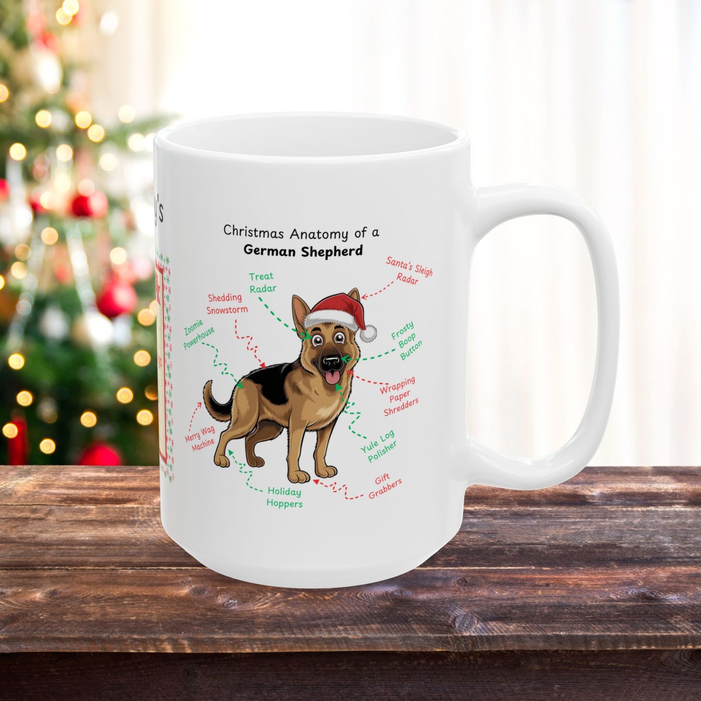 German Shepherd Dog Anatomy Christmas Mug - Personalized festive coffee cup for dog lovers