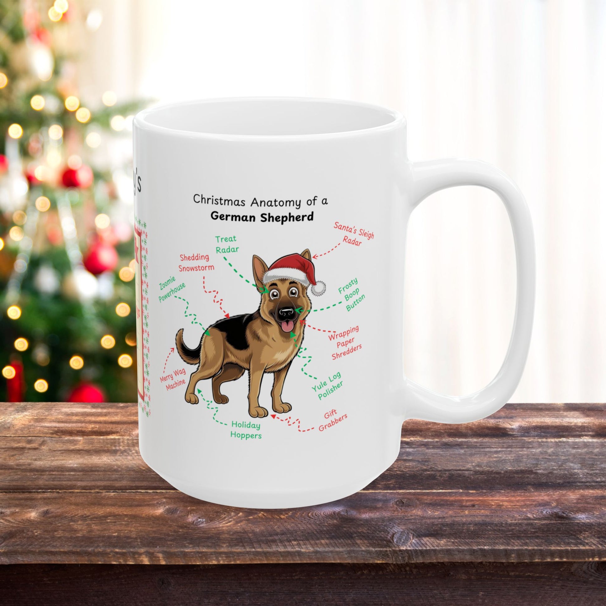 German Shepherd Dog Anatomy Christmas Mug - Personalized festive coffee cup for dog lovers