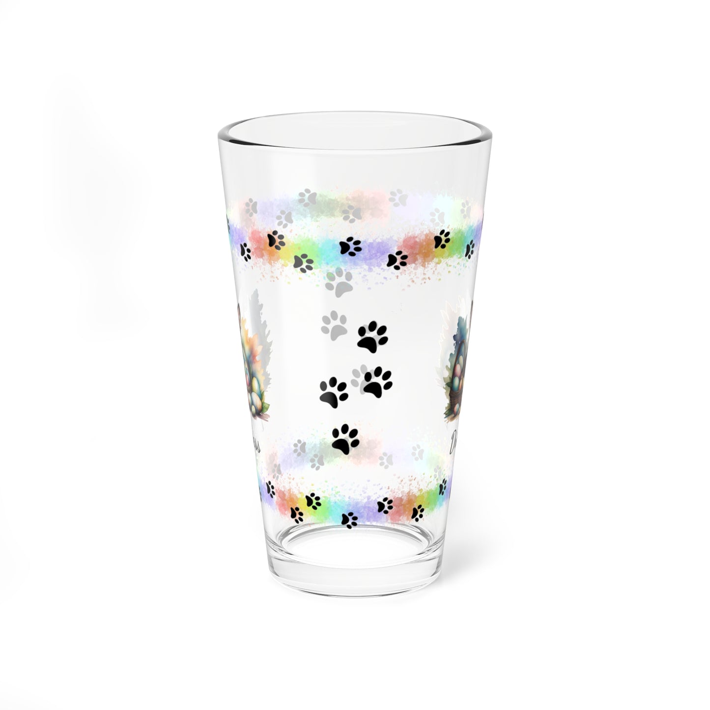 Chihuahua (Black Tri) Personalized Easter Puppy 16oz Pint Glass - Custom Dog Design, Mental Health Gift, Easter Décor, and Festive Celebrations
