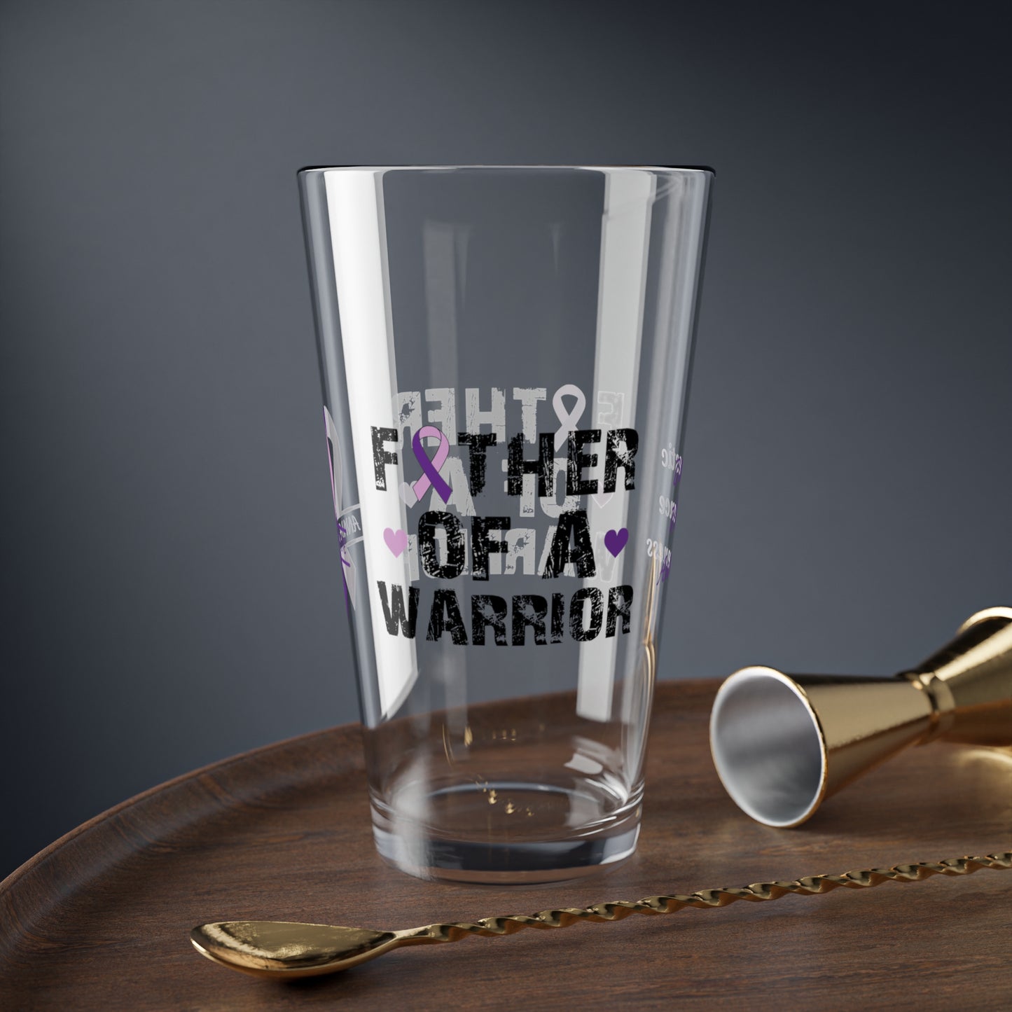Father of a Warrior: Personalized Domestic Violence Awareness Warrior Pint Glass - Proud Family Member