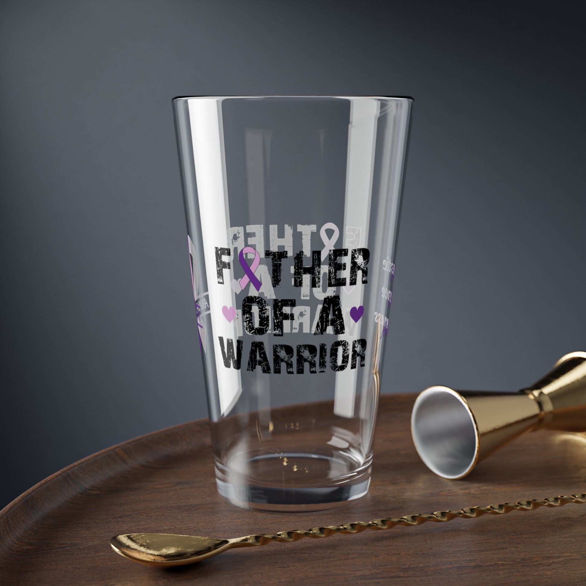 Father of a Warrior: Personalized Domestic Violence Awareness Warrior Pint Glass - Proud Family Member