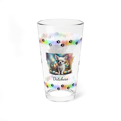 Chihuahua (White) Personalized Easter Puppy 16oz Pint Glass - Custom Dog Design, Mental Health Gift, Easter Décor, and Festive Celebrations