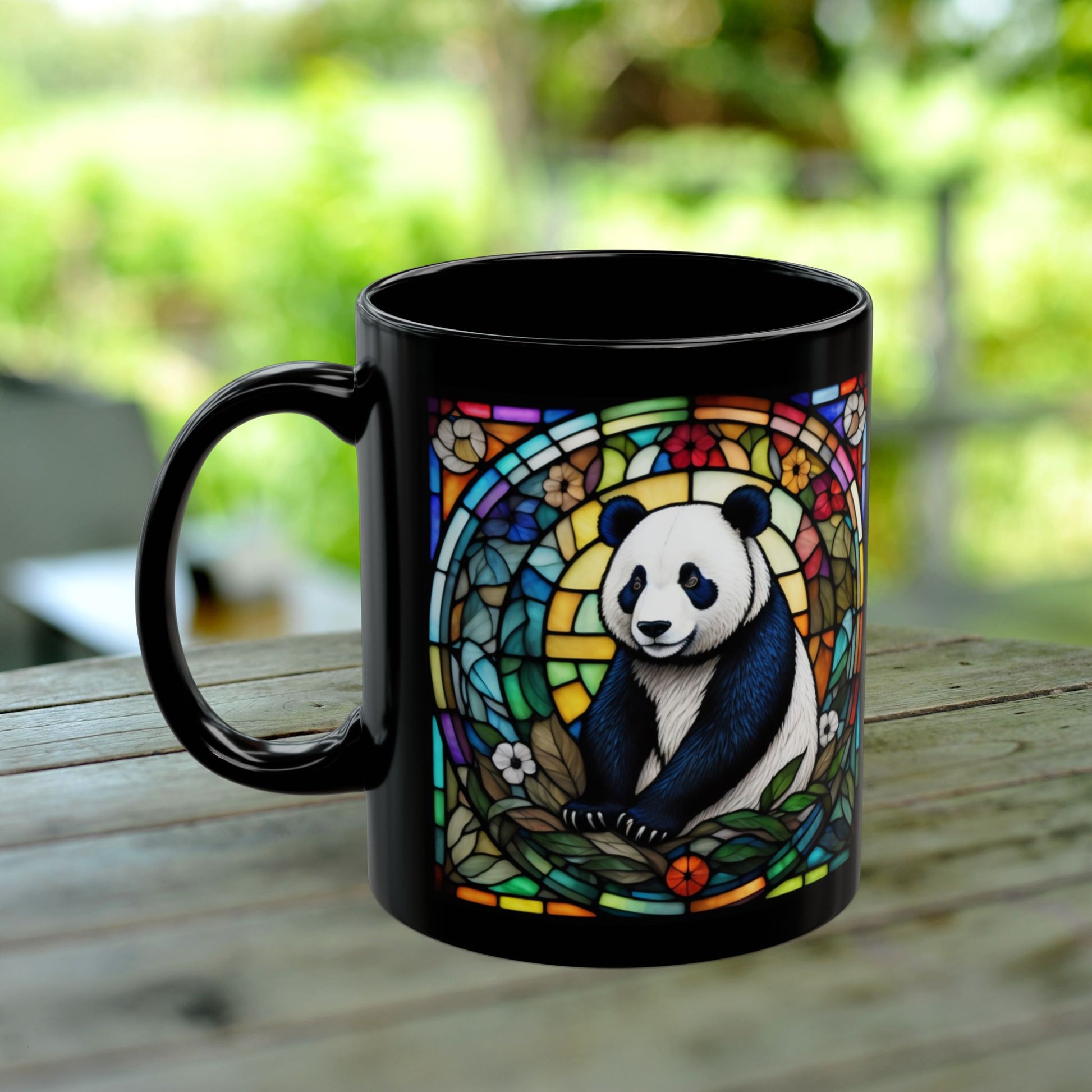 Panda Personalized Mug, Stained Glass Zoo Animal Design, Unique Ceramic Gift for Wildlife Lovers, Coffee, Tea, & Hot Chocolate Cup