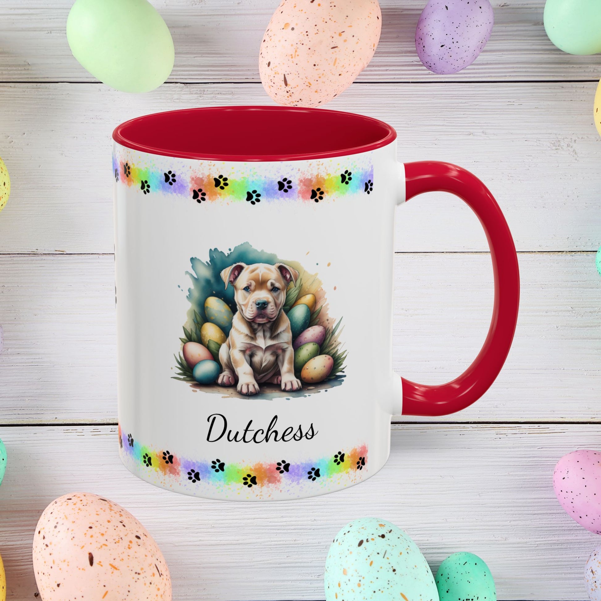Pitbull (Tan): Personalized Easter Puppy Coffee Mug - Adorable Dog Design, Mental Health Gift, 11oz & 15oz, 12 Color Choices, Easter Gifts & Décor