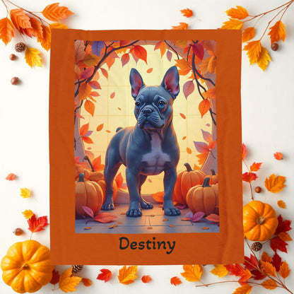 French Bulldog (Blue) Velveteen Blanket - Custom plush dog throw, cozy French Bulldog gift for dog lovers