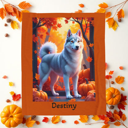 Silver Grey Husky amber eyes velveteen plush blanket, plush dog throw for Husky owners - MySisterIsASurvivor