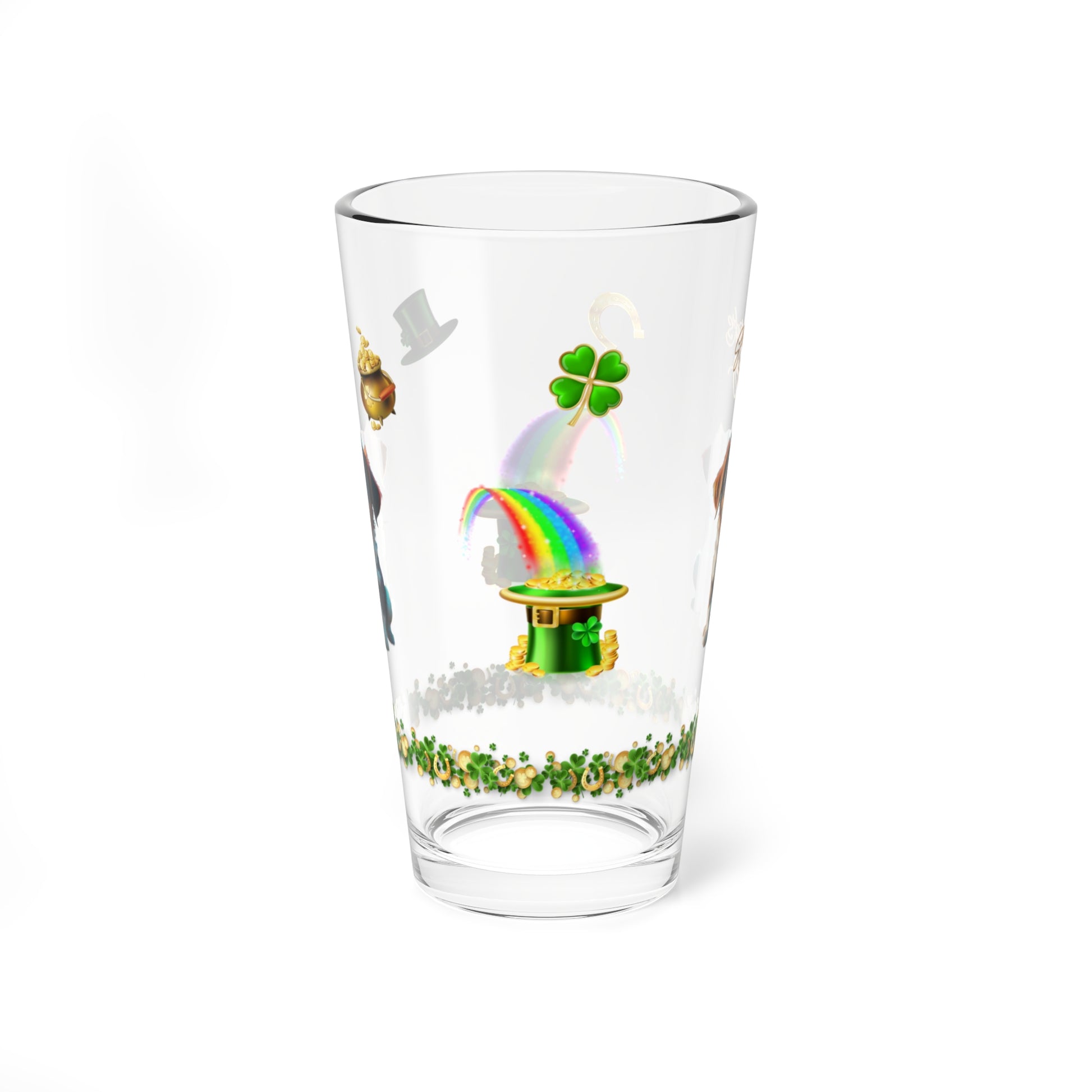 Shamrock Snuggles: Mindful St. Patrick's Day 16oz Pint Glasses - Festive Design for Positivity & Wellness