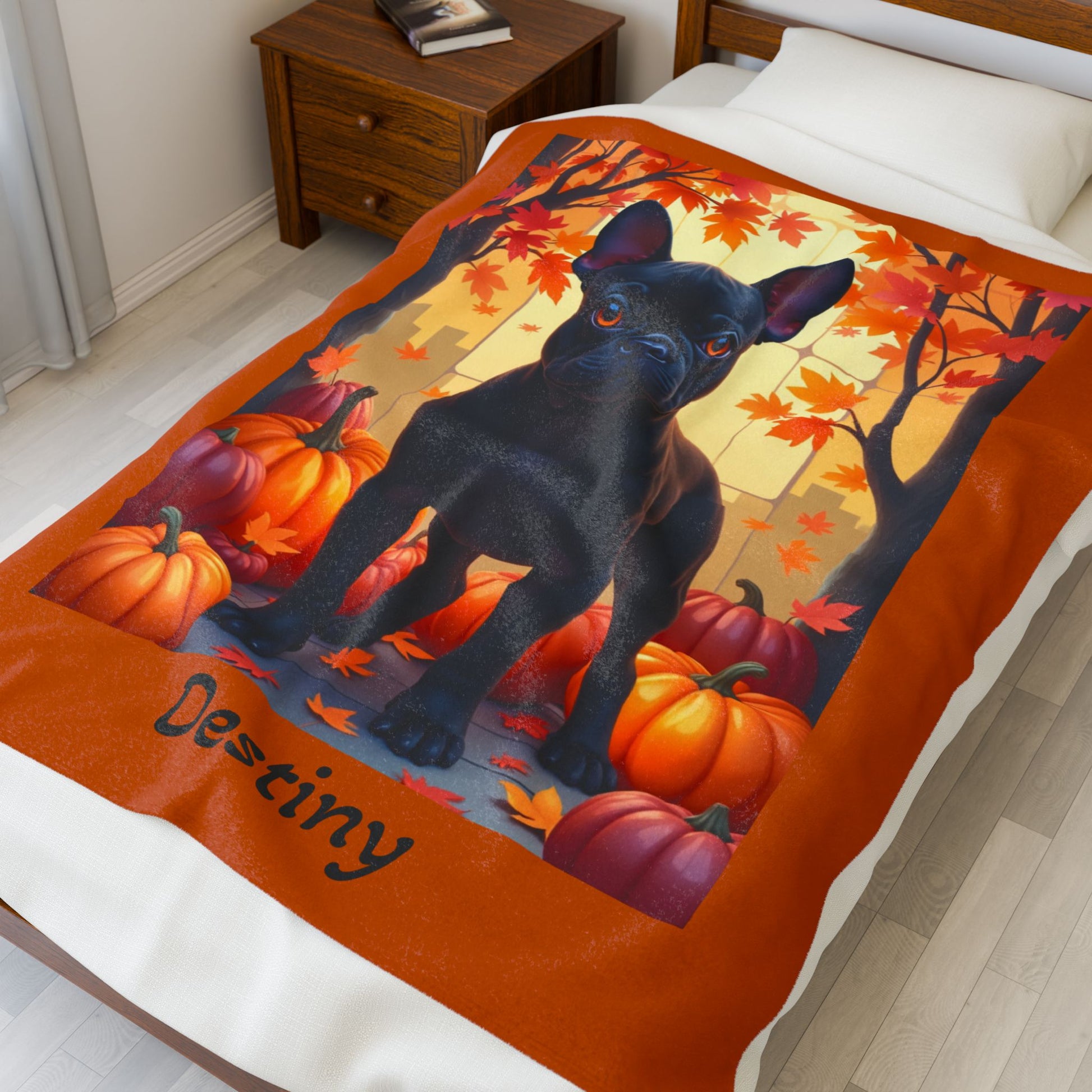 Black French Bulldog velveteen plush blanket, cozy personalized dog throw for Frenchie owners - MySisterIsASurvivor