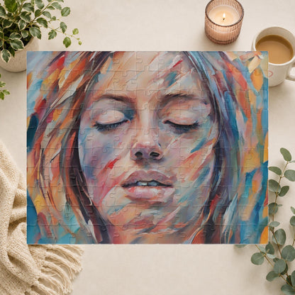 Empowerment Escape - Close-Up Woman's Portrait Puzzle with Bold Multicolor Oil Brushstrokes