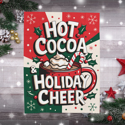 Holiday blanket “Hot Cocoa & Holiday Cheer” soft cozy throw with winter Christmas theme