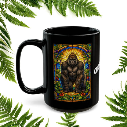 Shop our premium gorilla stained glass style black mug from MySisterIsASurvivor.