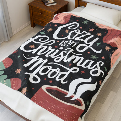 Cozy holiday blanket “Cozy Is My Christmas Mood” soft festive throw for relaxation and joy