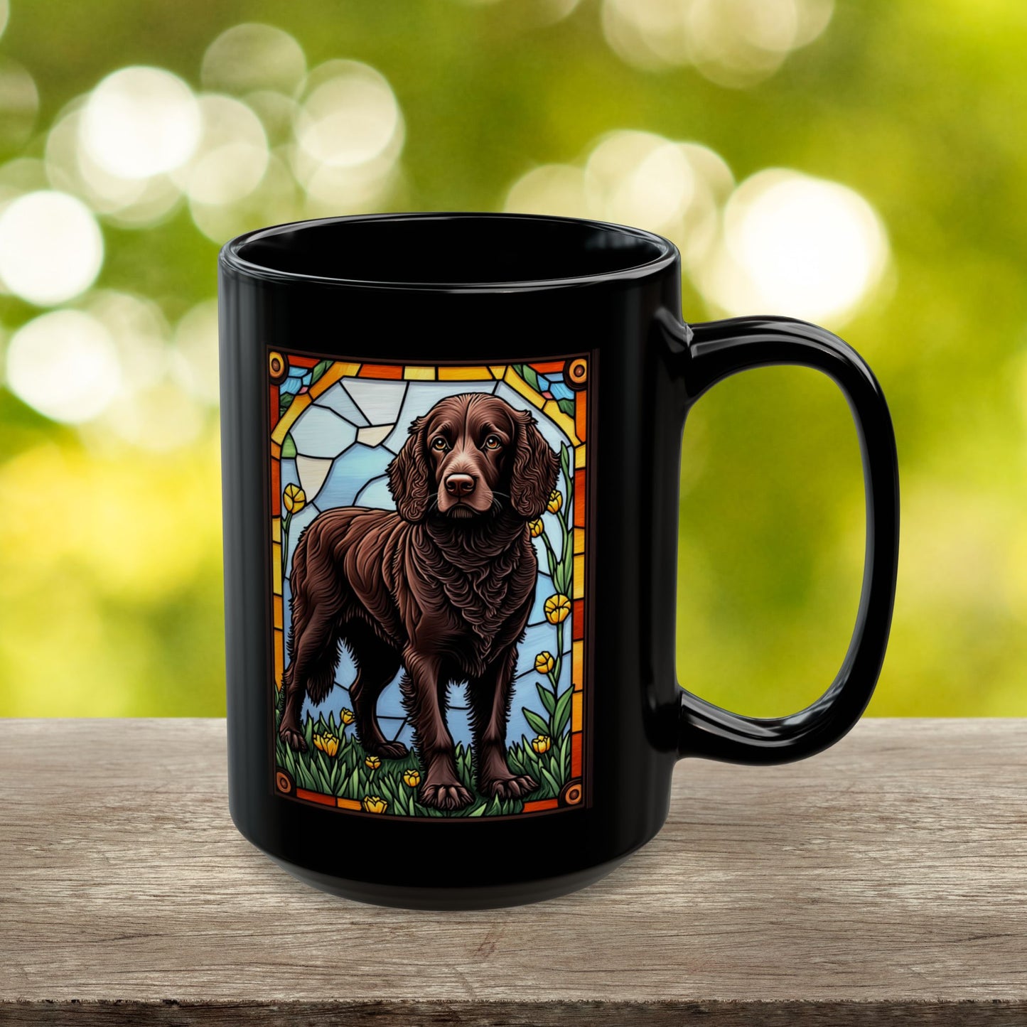 American Water Spaniel personalized mug, stained glass coffee cup gift for dog lovers and pet parents