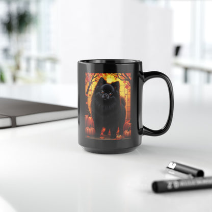 Pomeranian Black - Custom name autumn coffee mug, dog parent gift for Pomeranian lovers