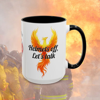 Firefighter Support Custom Mug - Helmets Off, Let's Talk | Firehouse Mental Health Awareness Coffee Cup