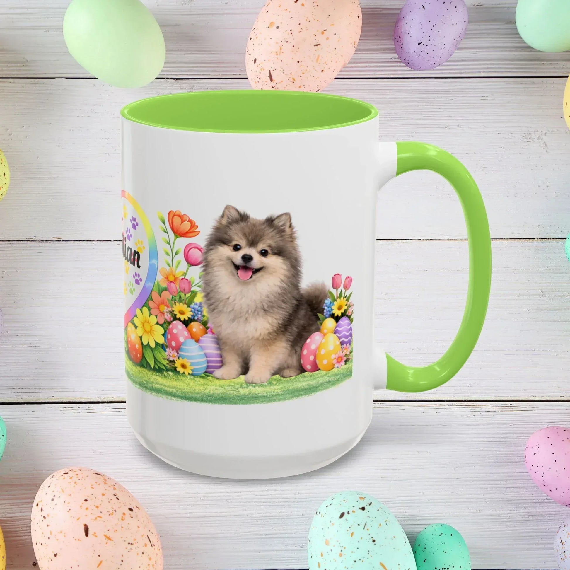 Shop our pomeranian wolf sable puppy easter mug featuring the 15oz style option from MySisterIsASurvivor.