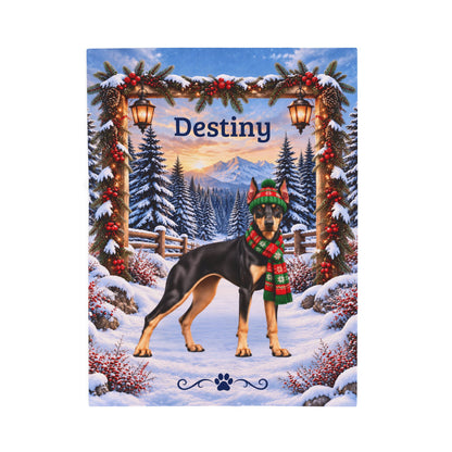 Doberman (Black & Fawn Coat) - Personalized Winter Blanket, Snowy Mountain Velveteen Throw