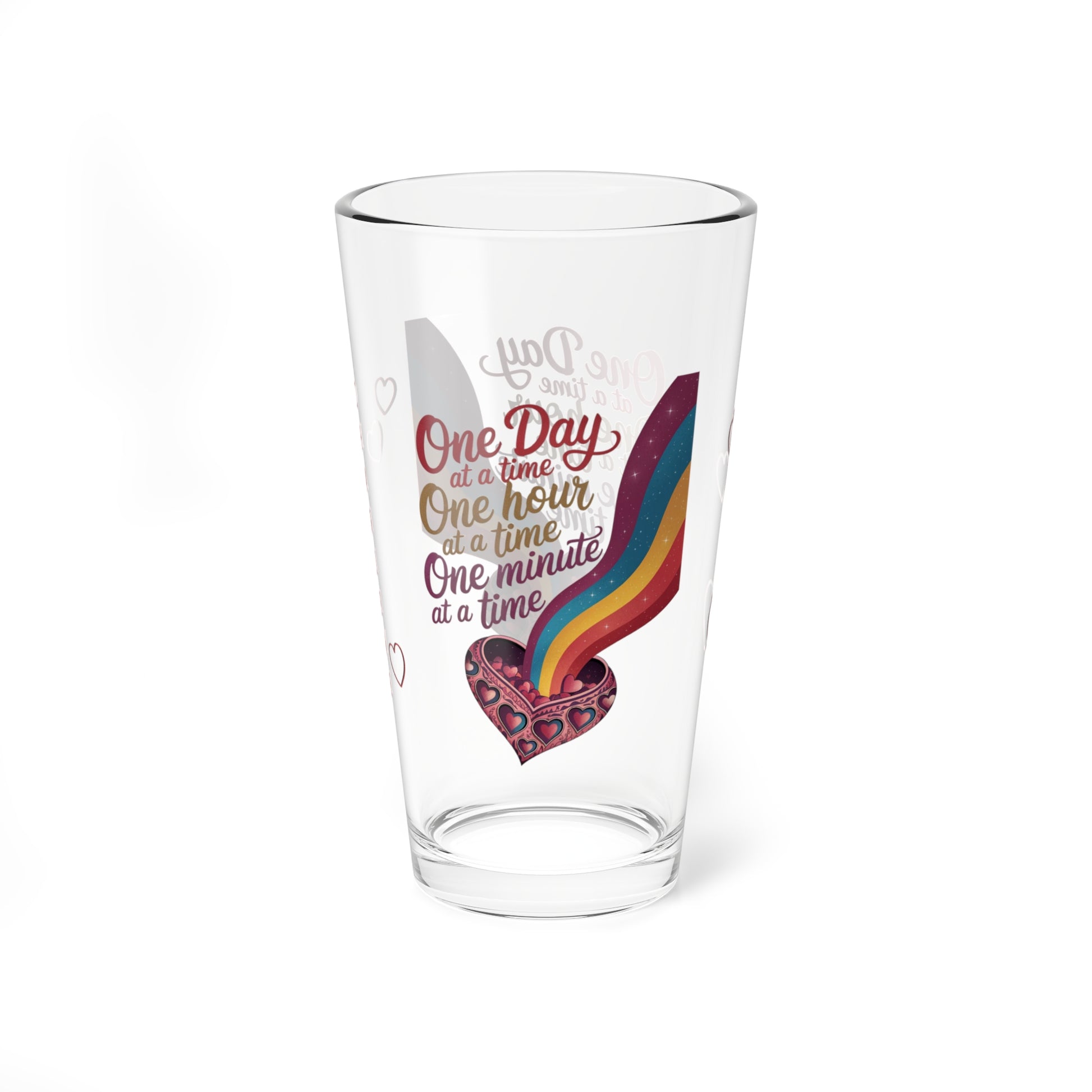 One Day At A Time One Hour At A Time: Personalized Valentine's Day Affirmation Pint Glass – Valentine's Day Self-Care Gift, Mindful Positivity Drinkware