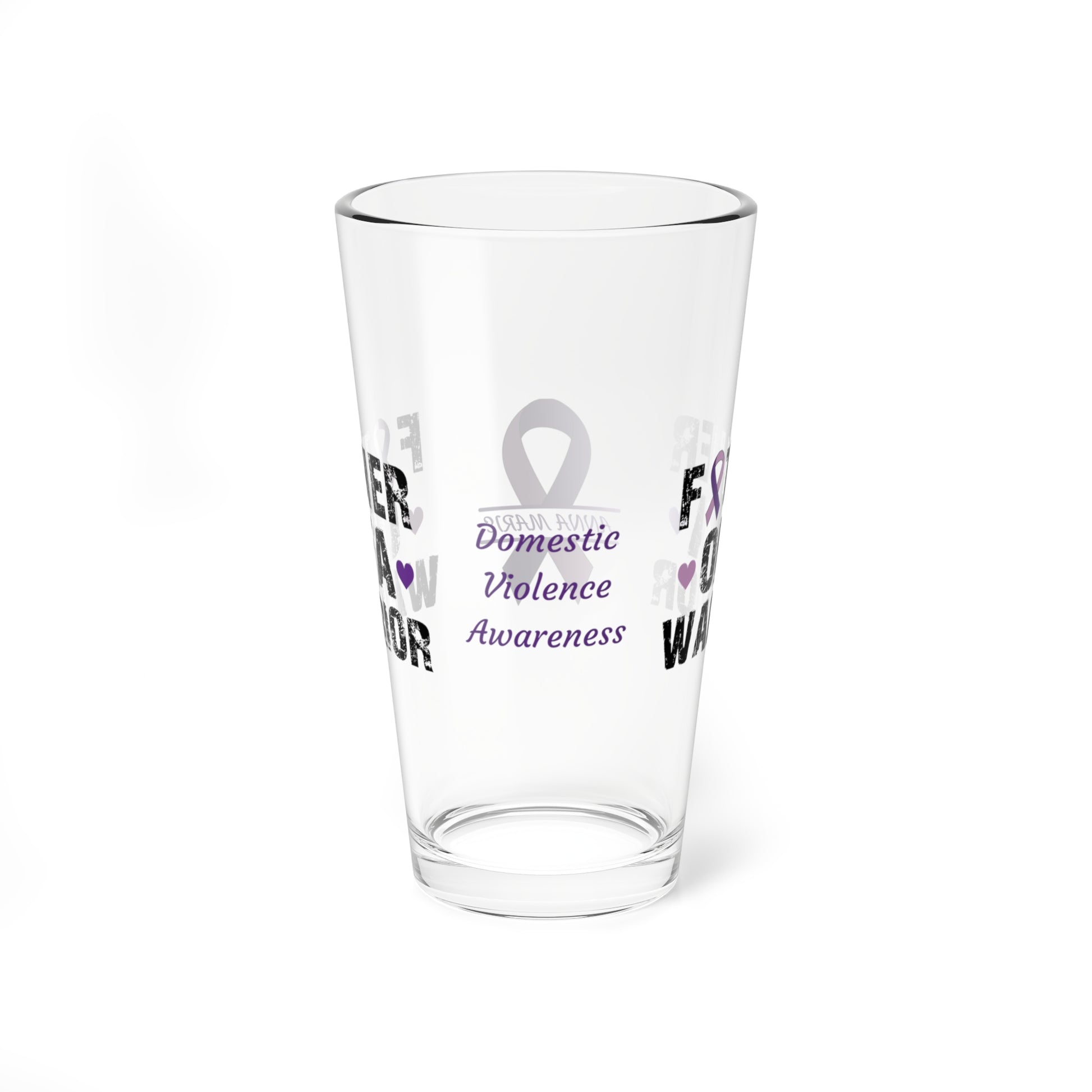 Father of a Warrior: Personalized Domestic Violence Awareness Warrior Pint Glass - Proud Family Member