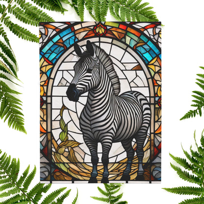 A zebra blanket with stained glass-inspired design that blends artistic style and cozy comfort.