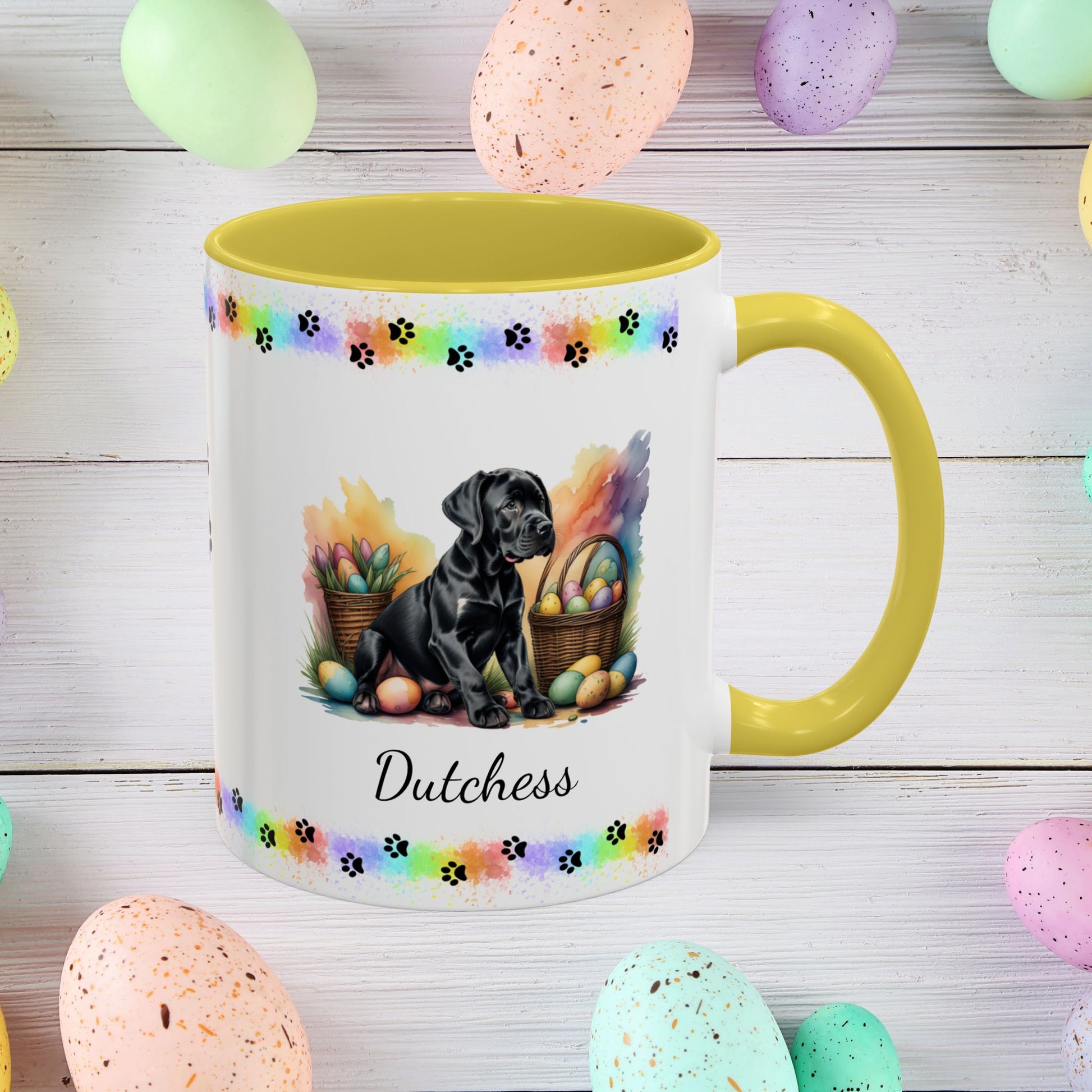 Great Dane (Black): Personalized Easter Puppy Coffee Mug - Adorable Dog Design, Mental Health Gift, 11oz & 15oz, 12 Color Choices, Easter Gifts & Décor    Easter Puppy Mug