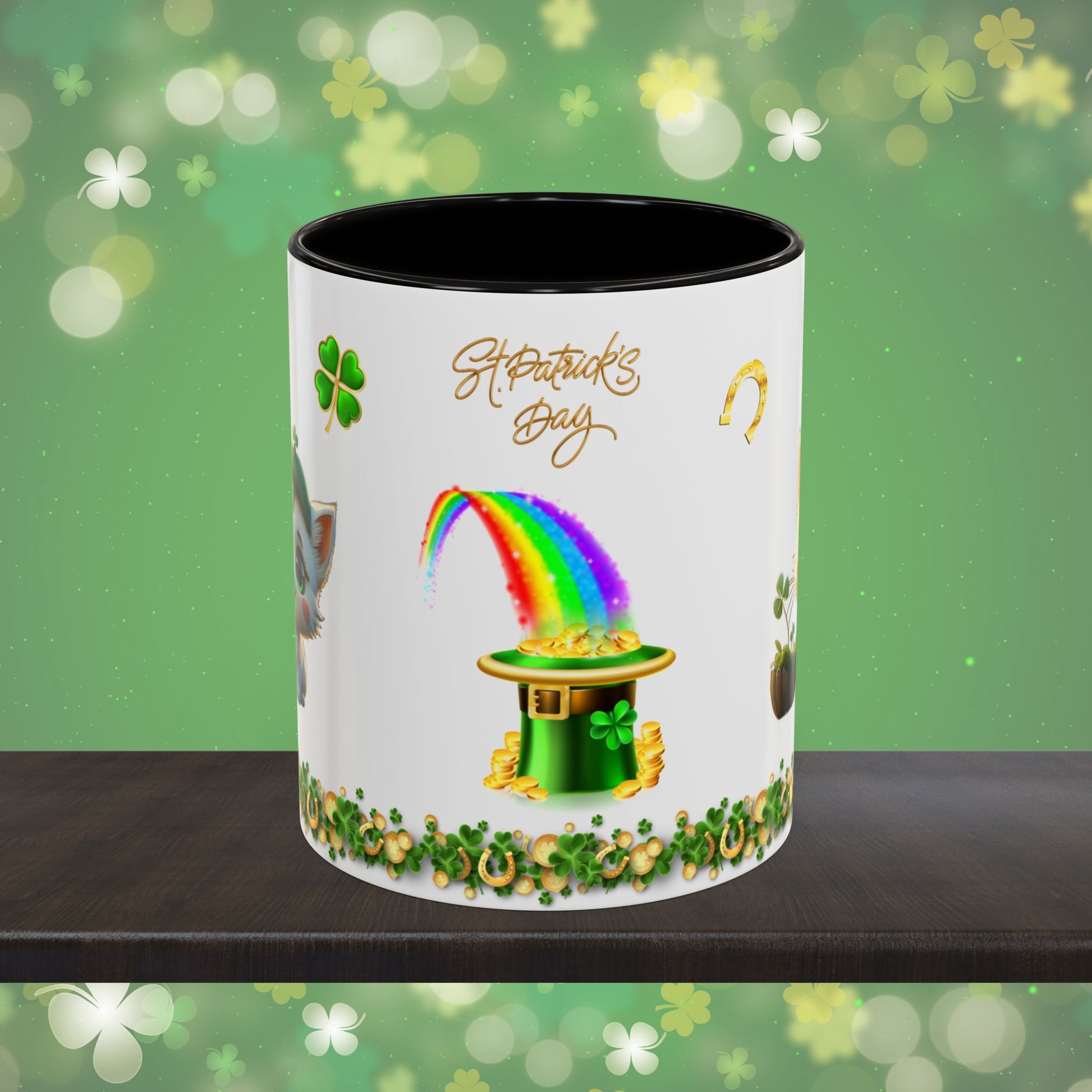 Clover Comfort Cat: St. Patrick's Day Two-Tone Coffee Mug - Festive Ceramic Mug for Positivity & Mindfulness