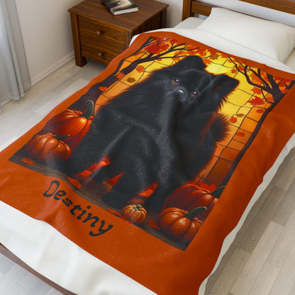Pomeranian Black Coat Velveteen Plush Blanket, Cozy Dog Breed Throw Gift, Personalized