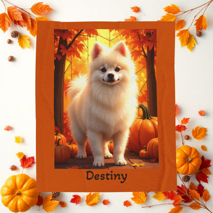 Cream Pomeranian velveteen plush blanket, fluffy dog throw blanket for pet owners, cozy home decor accent gift