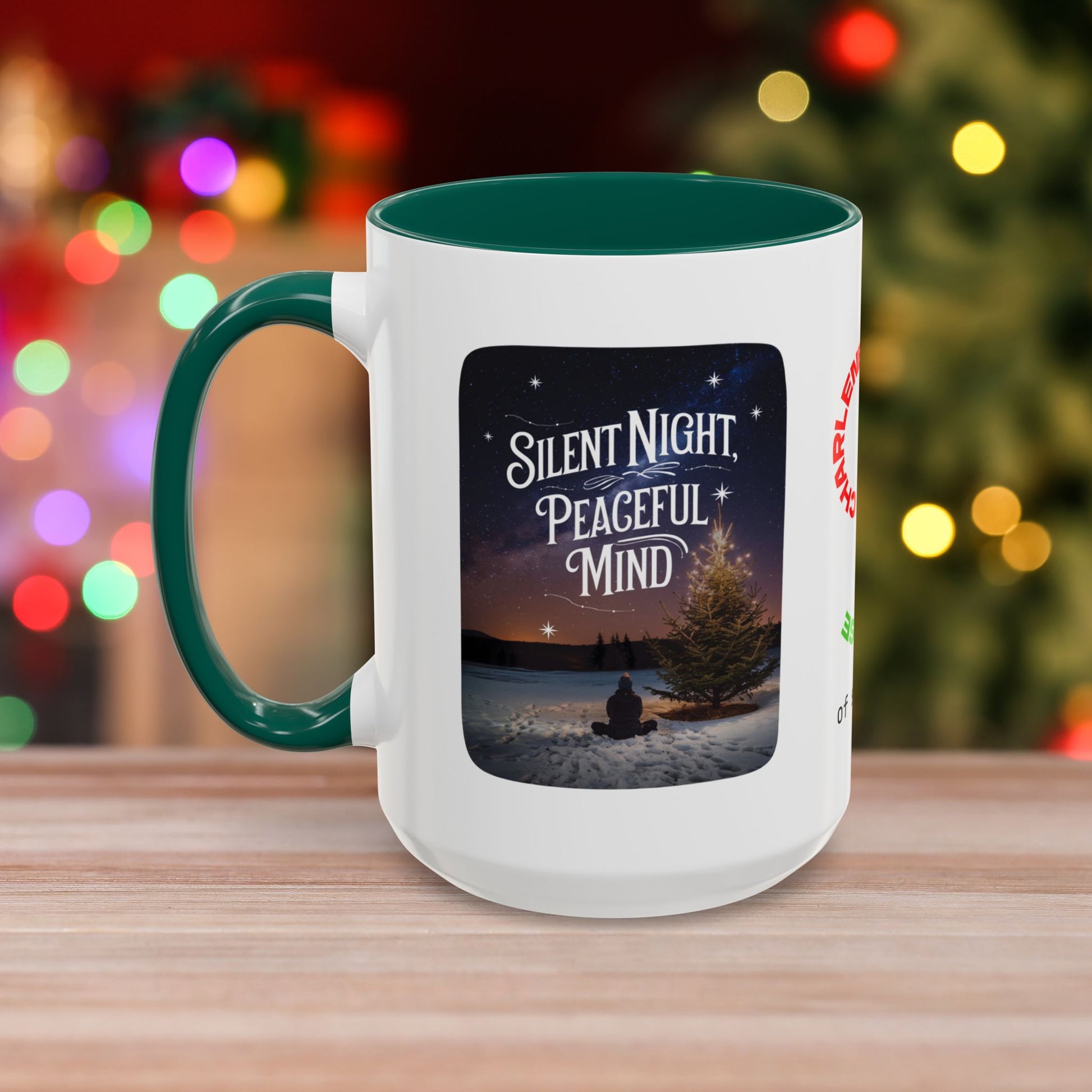 Silent Night Peaceful Mind Mug - Personalized Christmas Mug for Calm and Clarity, Mental Health Holiday Gift with Accent Color