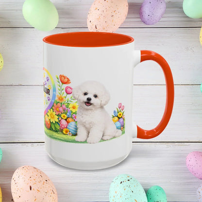 Shop our bichon frise puppy easter mug featuring the 15oz style option from MySisterIsASurvivor.