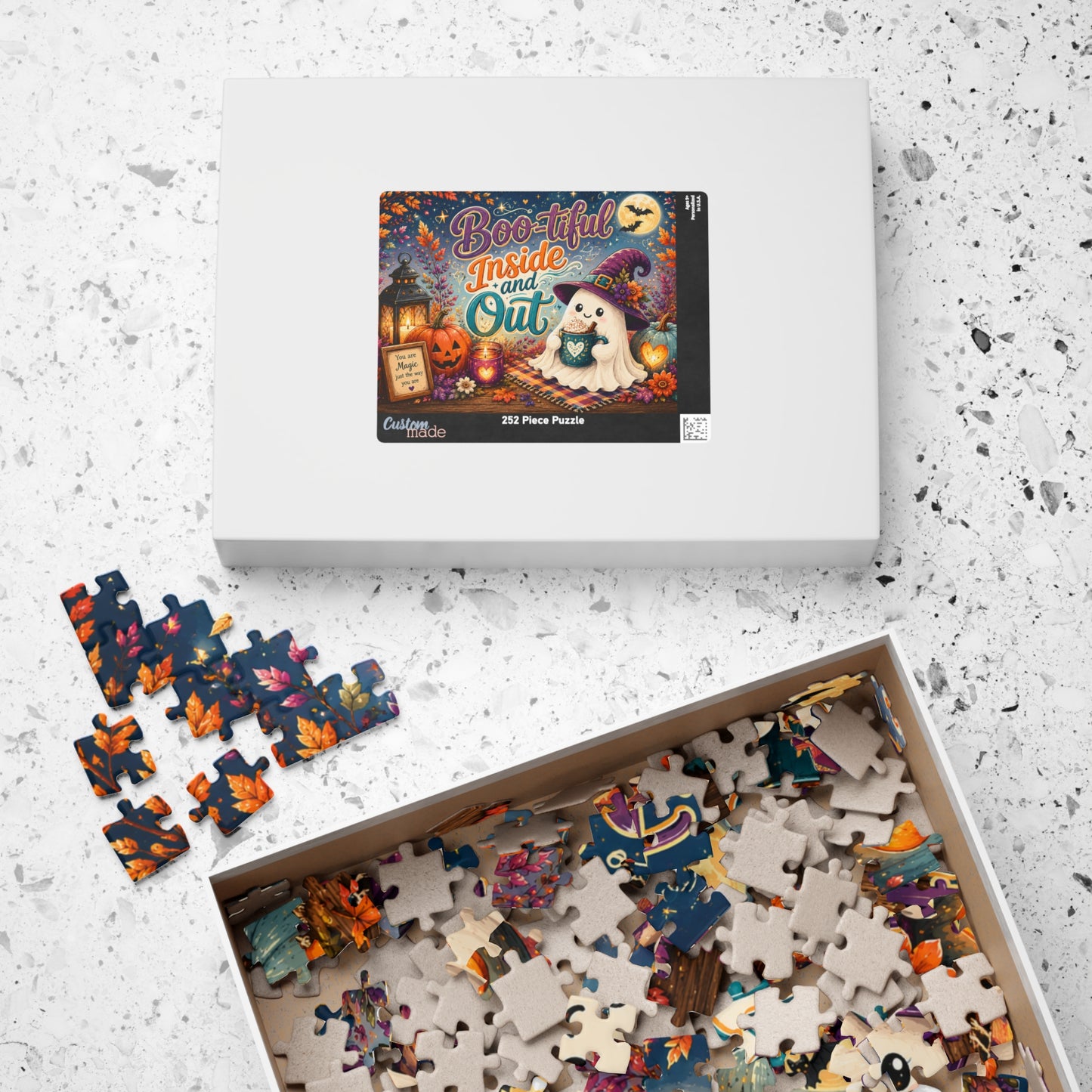 Boo-tiful Inside and Out Halloween Puzzle - Ghost with Heart Mug, Lantern, and You Are Magic Sign